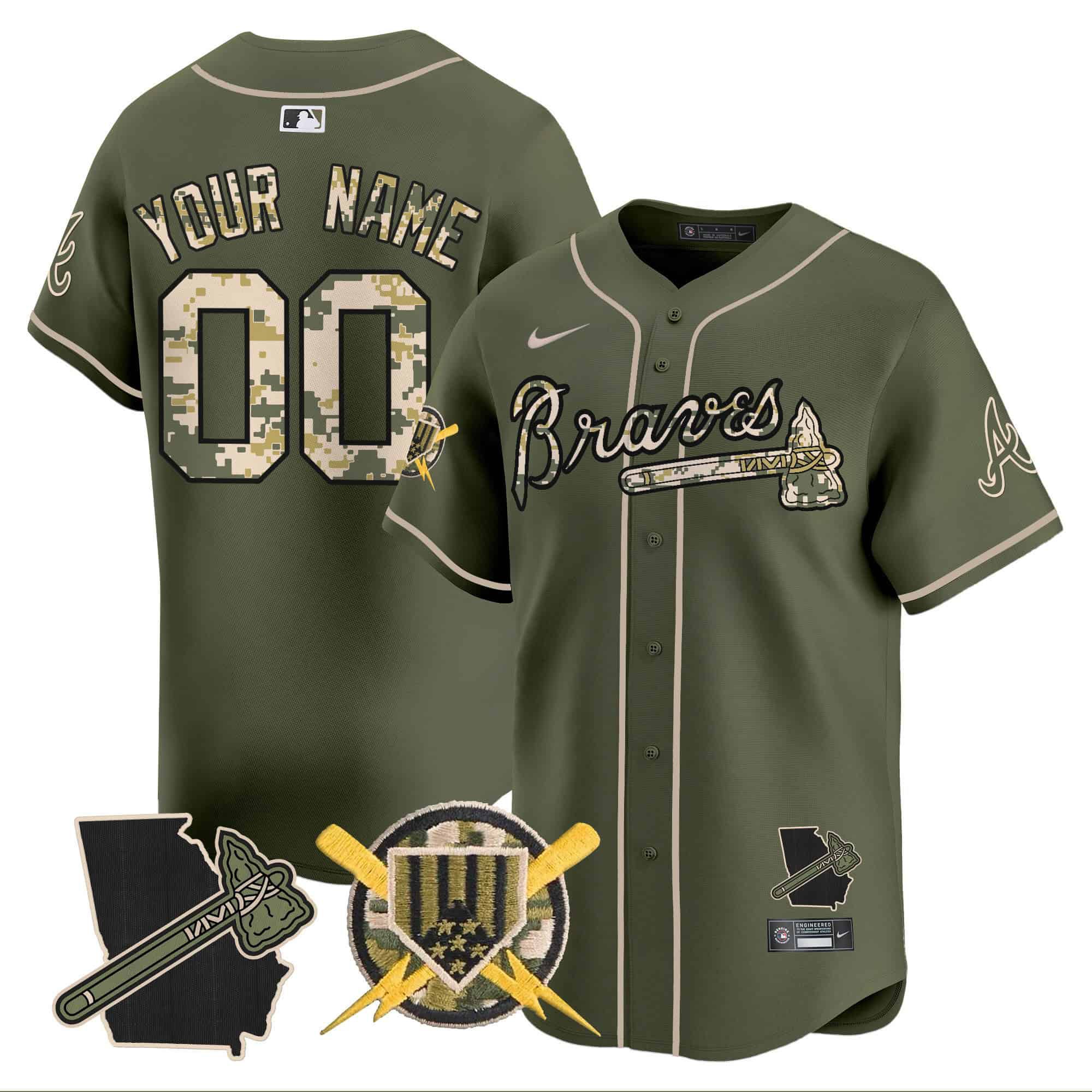 Men Atlanta Braves Green Nike 2024 Armed Forces Day Vapor Premier Limited Custom MLB Jersey